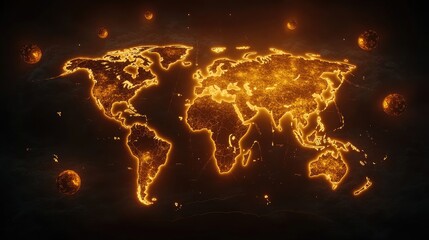 Obraz premium Fiery World Map in Cosmic Background
