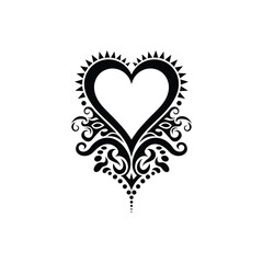 Ornamental Tribal Heart Silhouette with Decorative Swirls and Sunburst Elements