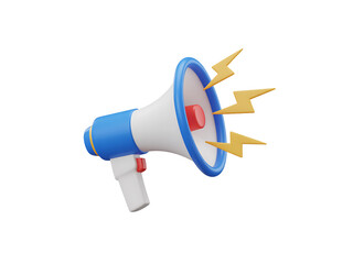 3D Megaphone with Sound Waves isolated on transparent background.