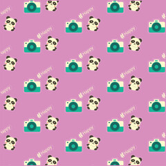 Happy Pandas & Cameras Seamless Pattern
