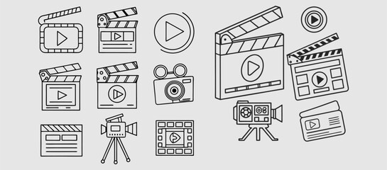 video. Linear icon collection. Editable stroke. Vector illustration।. Studio Light Line Icon Design. single outline icons video loader related to cinema or film and movie.