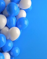 Bunch of Blue and White Balloons Floating on a Blue Background Studio Shot Celebration Party Decoration Event Birthday Anniversary