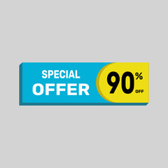 Special offer 90% sale banner. icon Vector illustration discount off on white background