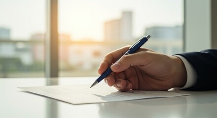 Man writing with a pen. (Photo)