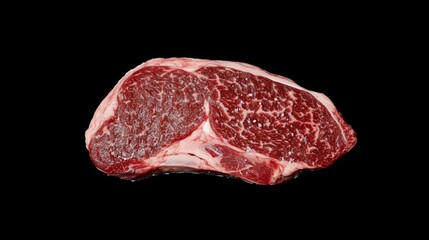 Raw wagyu beef steak on black background highlighting marbled texture for culinary use