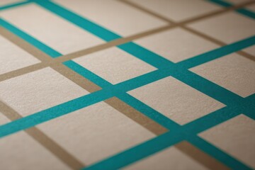 Abstract geometric pattern of light beige squares and teal lines.