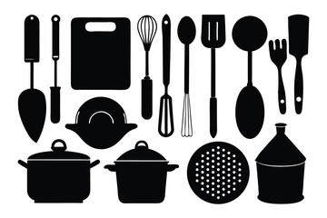 kitchen elements set icon black silhouette vector on white background.