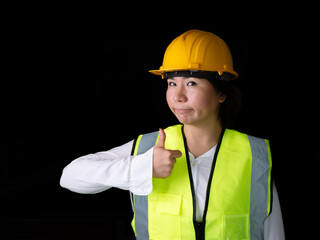 factory woman workers or technicians civil Engineer or Architecture project management give thumb up.
