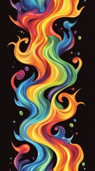 Fototapeta premium Vibrant Rainbow Swirls Abstract Illustration on Black Background Colorful Fluid Art Design