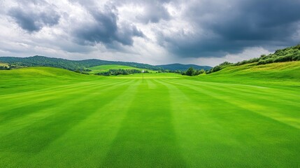 Obraz premium Serene Golf Course Under Dramatic Sky