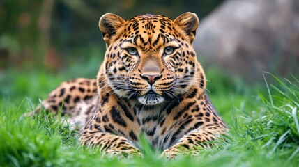 Obraz premium Majestic leopard in lush greenery capturing wildlife in its natural habitat