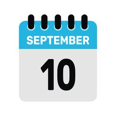 september 10 calendar icon Vector page month design illustration