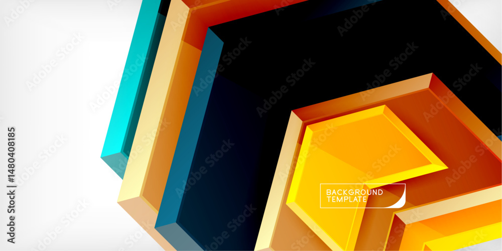 Poster abstract geometric design. bright colors, hexagon shapes, dynamic composition. modern style, suitabl