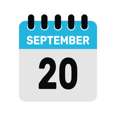 september 20 calendar icon Vector page month design illustration
