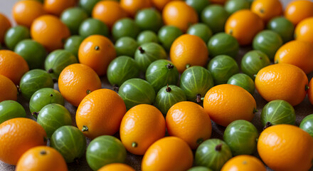 Vibrant Composition Of Refreshing Kumquats And Fresh Gooseberries Ready To Eat
