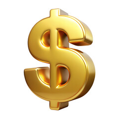 Golden dollar sign currency symbol finance concept on transparent background