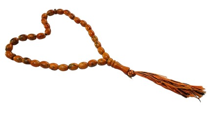 Detailed Islamic Misbaha or Tasbih with Polished Wooden Beads, Representing Spirituality and Devotion