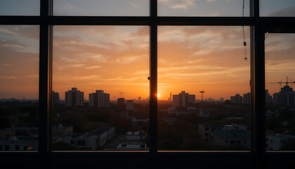 Peaceful Sunset View from Office Window After Workday Ends, Inspiring Calm Reflection and Work-Life Balance

