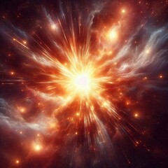 Naklejka premium Cosmic explosion: Witness a breathtaking moment as the universe unleashes a spectacular display of light and energy, in a vivid depiction of a cosmic event.