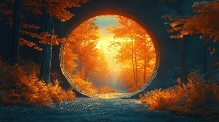 Autumnal portal through forest