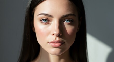 Fototapeta premium Portrait of a woman with blue eyes in natural light