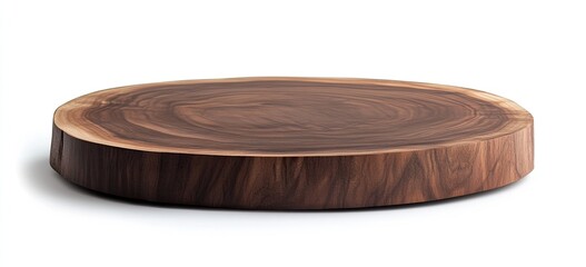Round, dark brown wooden cutting board, natural wood grain