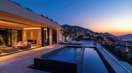 Fototapeta premium Luxury Villa with Infinity Pool and Sunset View