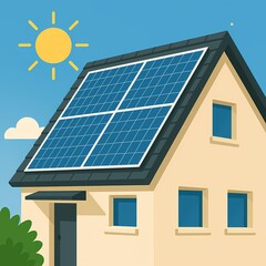 Naklejka premium Blue solar panels on a house roof capture sun energy for clean photovoltaic electricity, an alternative environmental technology