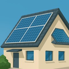 Fototapeta premium Blue solar panels on a house roof capture sun energy for clean photovoltaic electricity, an alternative environmental technology