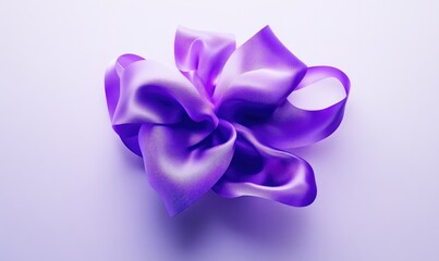Purple silk ribbon, draped in a dynamic, flowing shape.  A delicate, textured, vibrant purple