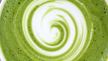 Creating a whimsical green matcha latte swirl cozy  setting beverage photography close-up view artistic concept