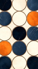 Abstract Halftone Circle Pattern in Beige Cream Navy and Orange