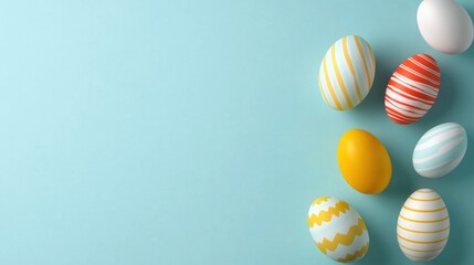 Fototapeta premium Pastel Easter Eggs on Light Blue Background