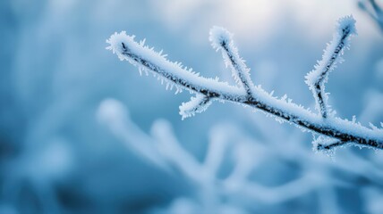 Close-Up of a Frost-Covered Twig with Intricate Ice Crystals