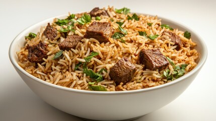 Delicious, aromatic, mixed rice dish with meat