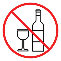 No alcohol permitted warning sign icon vector illustration for healthy lifestyle concept and substance restriction in public safety awareness campaign.