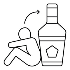 Alcohol addiction icon vector illustration of person struggling with bottle symbol in simple modern line style for lifestyle concept use.