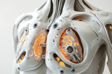 Futuristic medical 3D rendering of lungs with glowing respiratory pathways, symbolizing lung health and breathing function