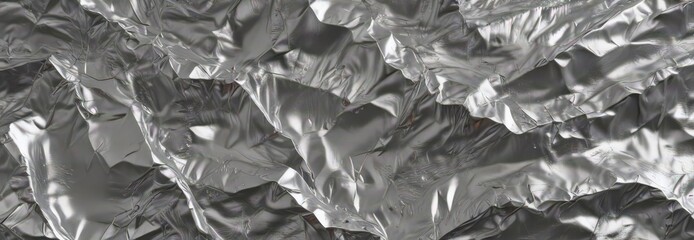 Crinkled silver foil, deep metallic wrinkles, reflective surface , shiny wrinkles, silver wrinkles