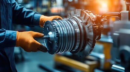 Fototapeta premium Precise Industrial Mechanic Assembling Complex Metal Gear System