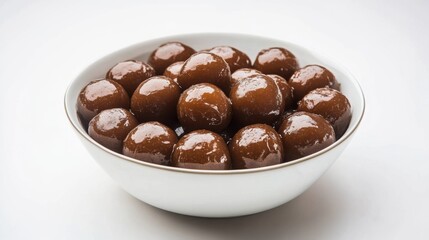 Close-up of Gulab Jamun in White Bowl on White Background Studio Shot Indian Dessert Sweet Food Still Life