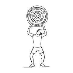 continuous line drawing of business man carry stone rock obstacle burden load expenses sketch editable stroke vector illustration