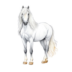 Obraz premium Watercolor illustration of a beautiful white horse with flowing mane art.