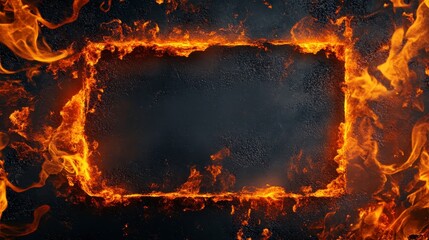 Fiery rectangular frame on dark background.