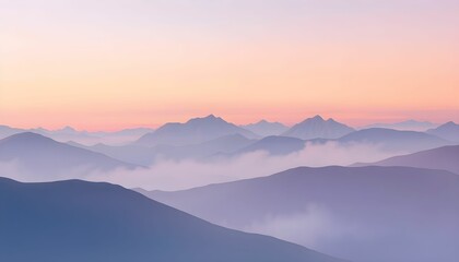 Fototapeta premium Serene Mountain Landscape at Sunrise Misty Peaks and Pastel Sky