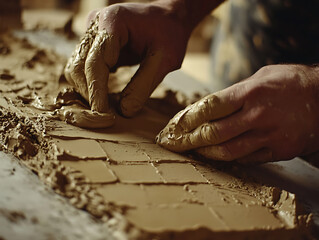 Hands Shaping Clay into a Pattern