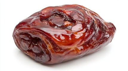 Close up studio shot of a single glazed ham hock on a white background ready to be eaten as part of a meal or snack