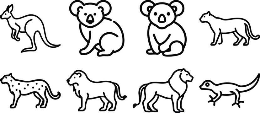 Animel set single black Line Icon vector design outline.