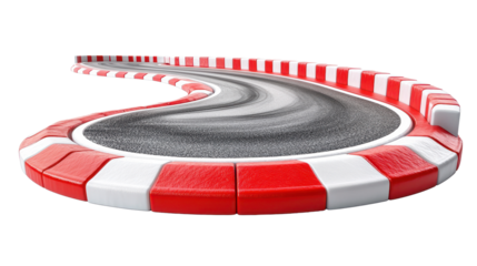 Curving Race Track with Red and White Barriers Isolated on white transparent background