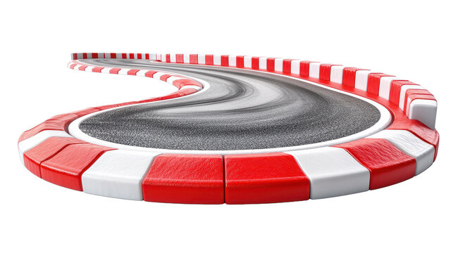 Curving Race Track with Red and White Barriers Isolated on white transparent background